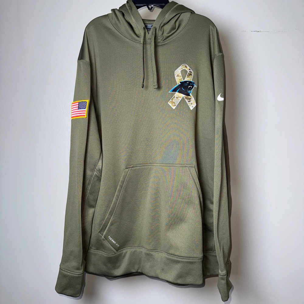 Nike Carolina Panthers Salute to Service Therma-FIT Hoodie Olive Green Mens XL